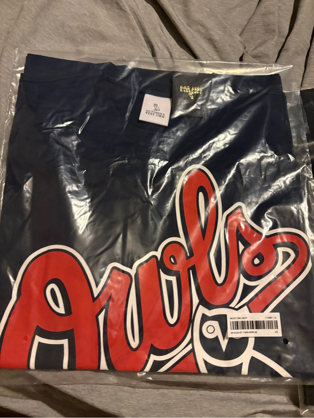 OVO Navy Short Sleeve Tee with Red Script Graphic